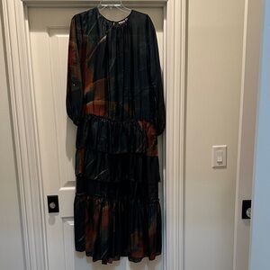 Johnny Was navy and Brown Long Sleeve Dress